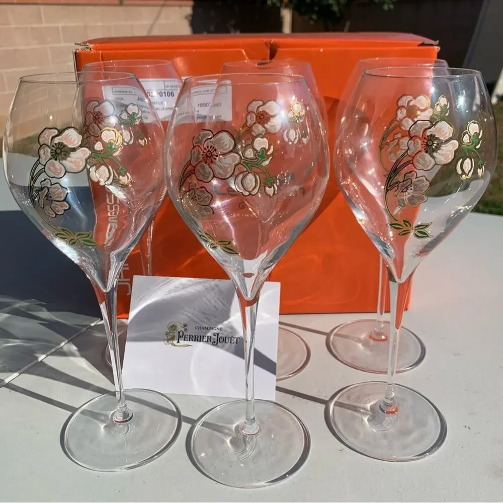 Perrier Jouet Verre Belle Epoque Hand Painted Animone Grand Champagne 6pc Set